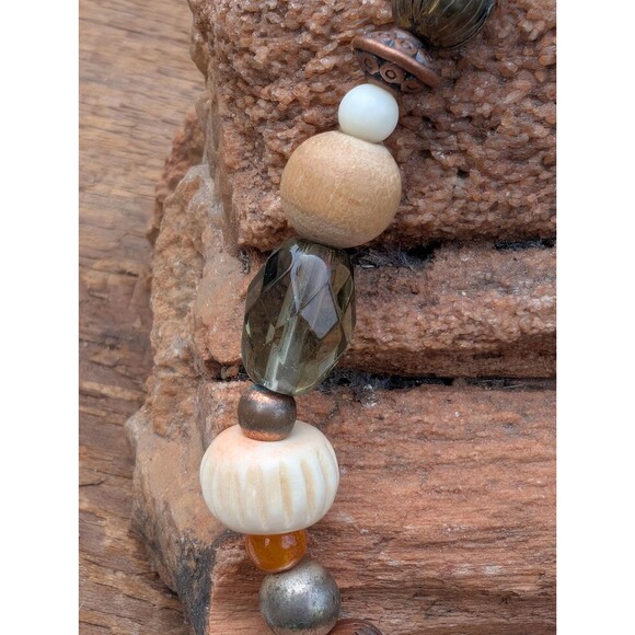 Vintage Glass, Wood & Bone Tribal Necklace, Unisex Beaded Necklace - Picture 5 of 10